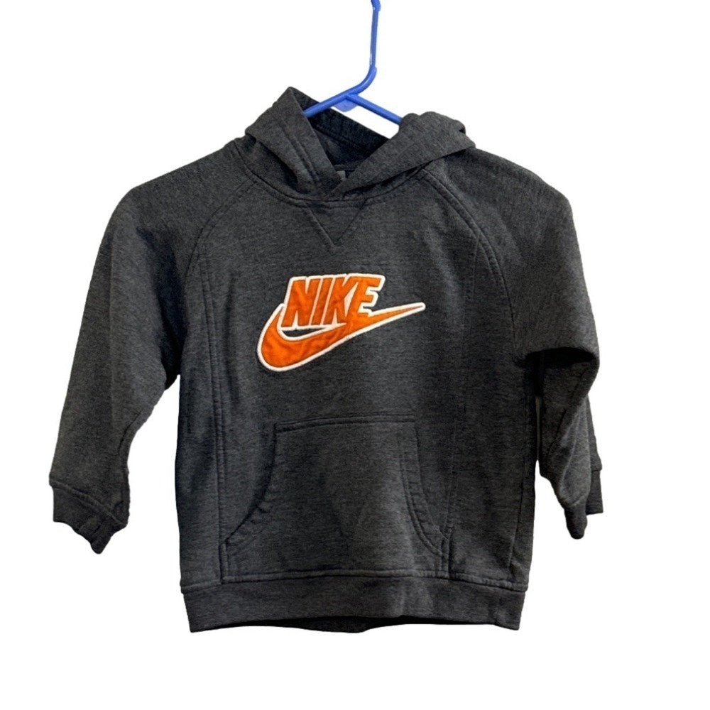 Boy's Nike Gray and Orange Embroidered Hoodie. Kangaroo Pocket. Size 6
